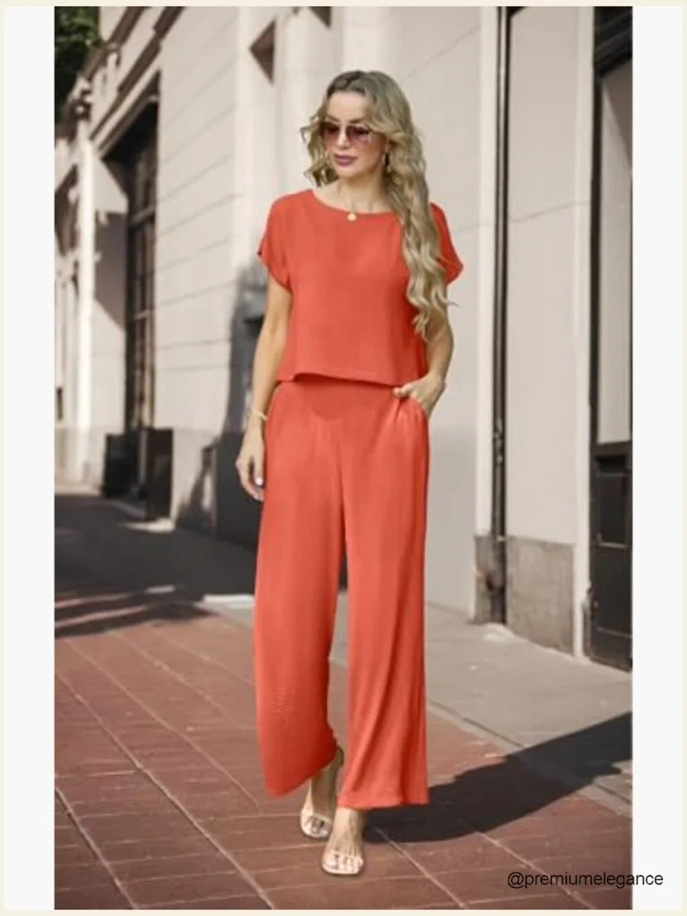 Cap Sleeve Crop Top Wide Leg Pants Matching Lounge Set